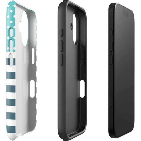 Polka Dots and Stripes Heart in Blue iPhone 16 Plus Impact Case